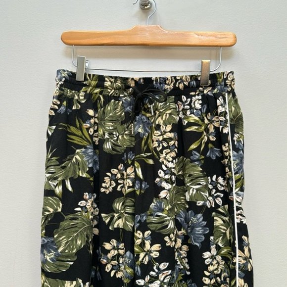 Okakie Black/Green Floral Wide Leg Pants Size L - Picture 2 of 7